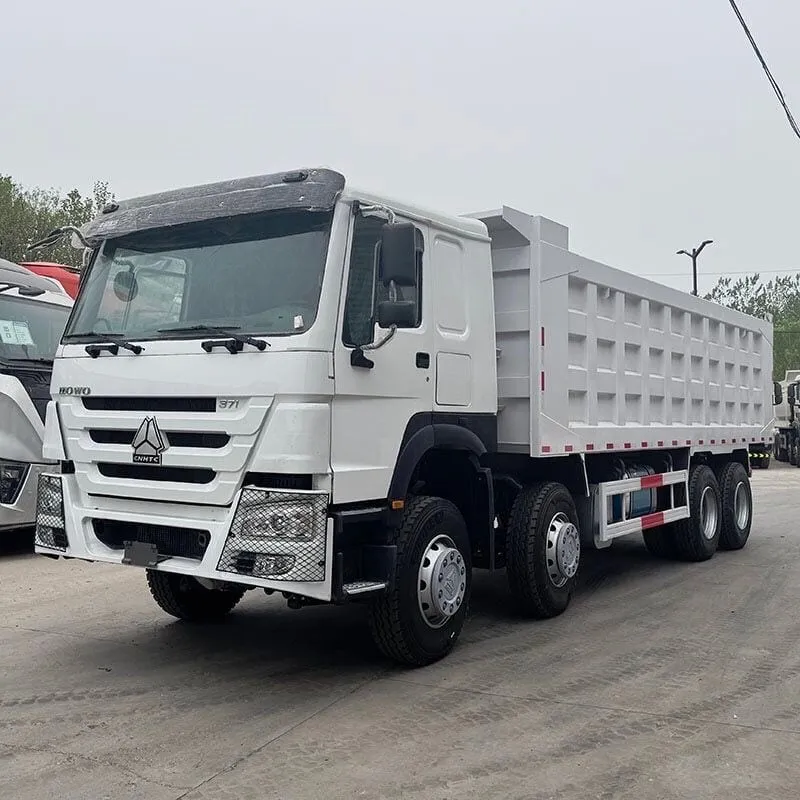 Line-up of Chinese 8x4 heavy dump trucks in the Sigma yard ready for inspection