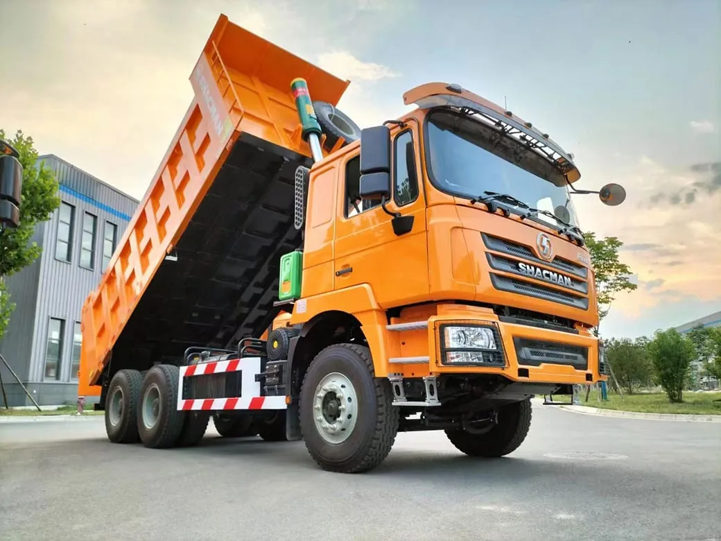 Used SHACMAN 6x4 dump truck, grey cab, heavy-duty frame, ready for shipping