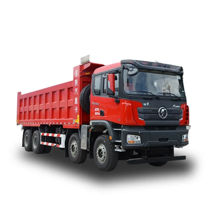 Used SHACMAN F3000 8x4 dump truck, four-axle tipper, red cab on mine haul road